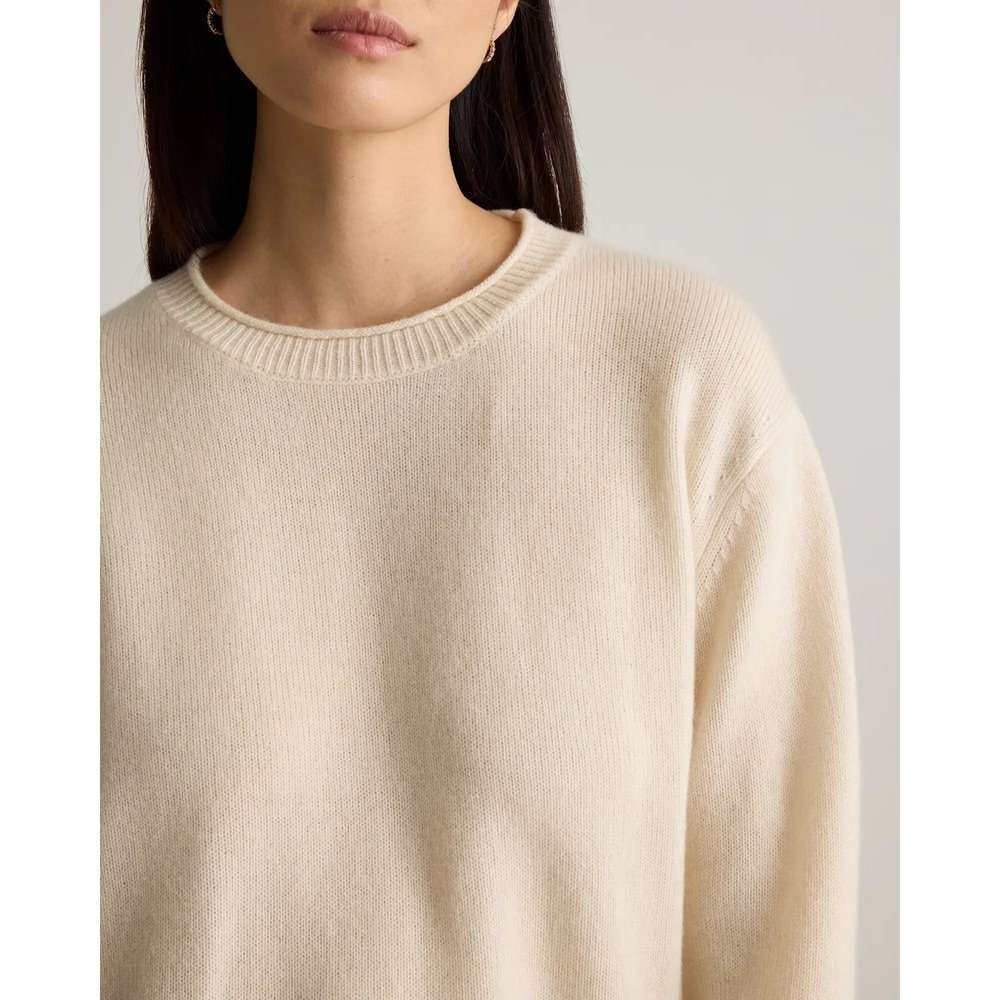 Quince Mongolian Cashmere Crew Neck Sweater Cream XL Boxy Knit - Picture 2 of 7
